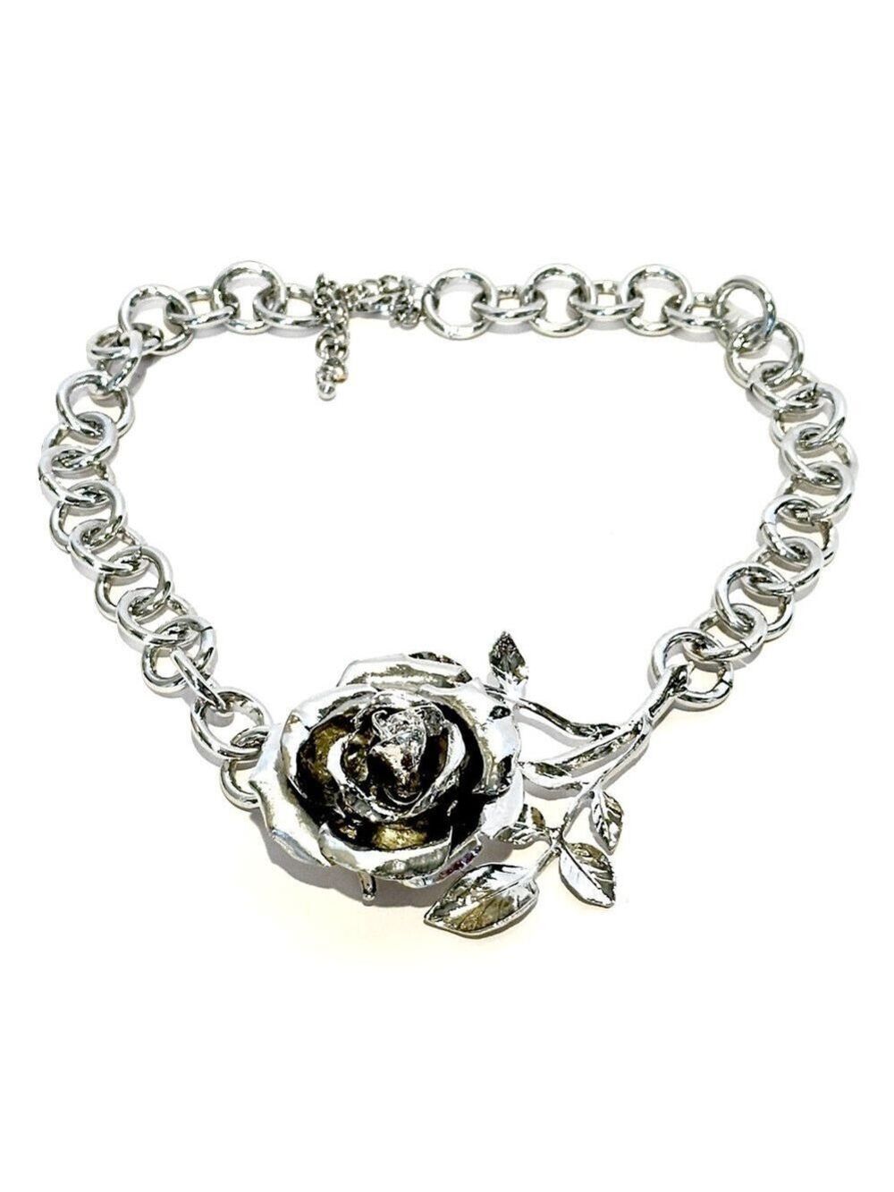 Modern Sculpted Silver Rose Chinky Choker Collar Necklace | NWOT